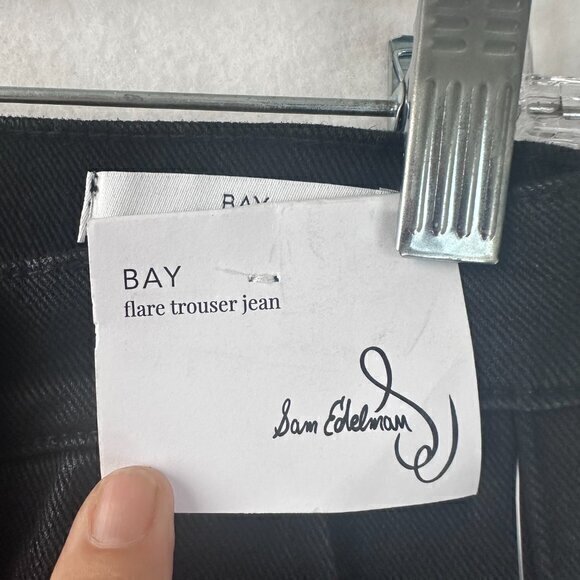SAM EDELMAN Womens Bay Flare Trouser Jeans 27 x 32 US 4 Black Coated Denim NWT - Picture 2 of 5
